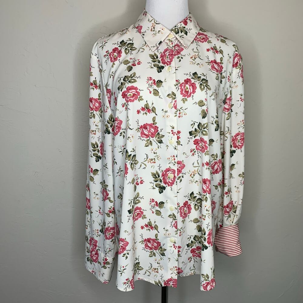 Judith Hart Floral Blouse Contrast Collar Sz 16